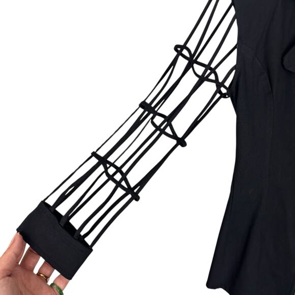 Vintage 80's Moderne Sportswear Black Zip Up Cage Sleeve Blazer Top Sz Small - Picture 5 of 15